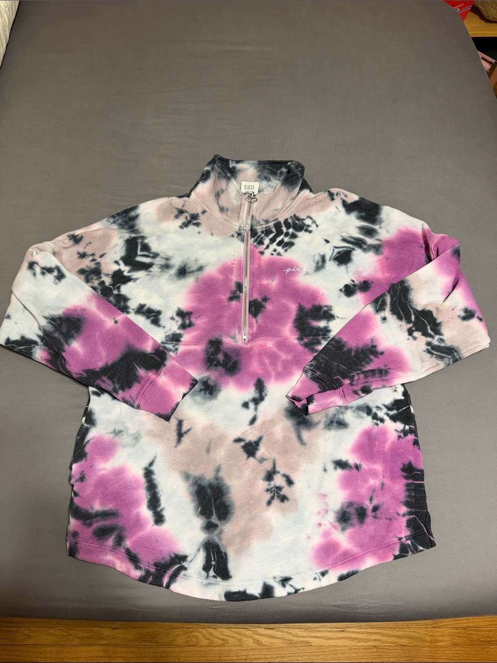 PINK Black/Purple Tie-Dye Half-Zip Pullover